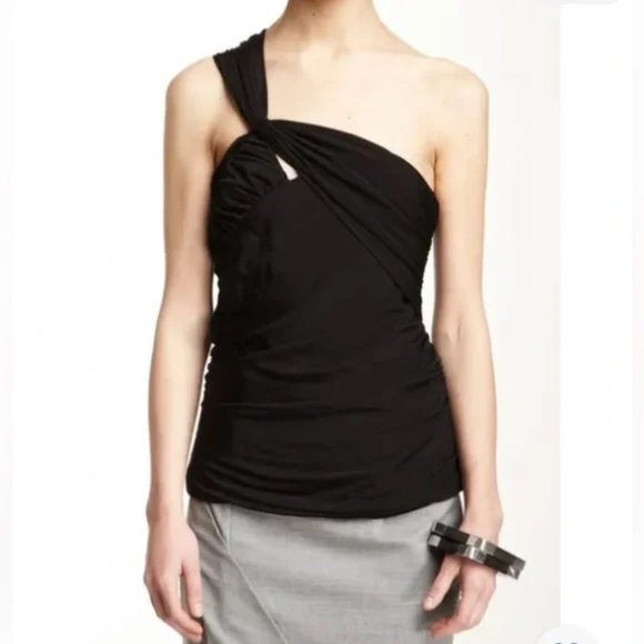 L.A.M.B by Gwen Stefani Black Ruched One Shoulder Retro Halter Top Size Medium - Picture 1 of 13
